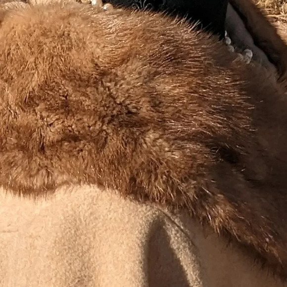 Mid-Century Wool Coat with Real Mink Fur Collar- Trench coat overcoat union-made - Picture 13 of 16